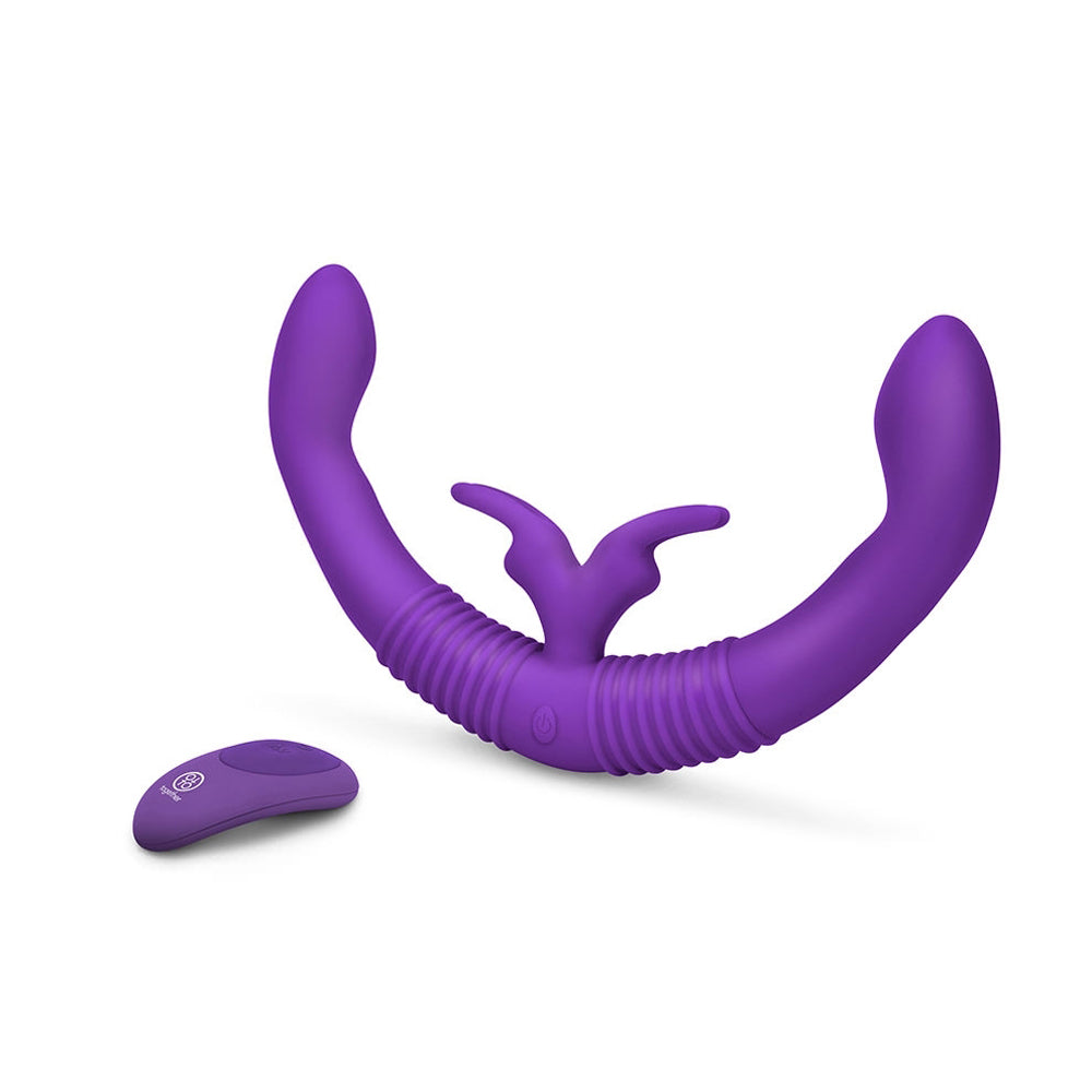 Together Couples Toy Remote-Controlled Dual Ended Rabbit Vibrator Purple - Fantasies Boutique