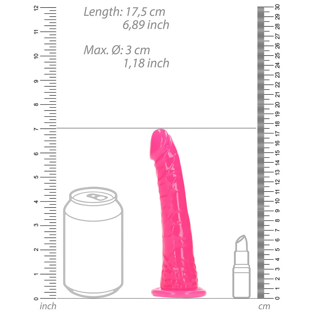RealRock Glow in the Dark Slim 6 in. Dildo Neon Pink - Fantasies Boutique