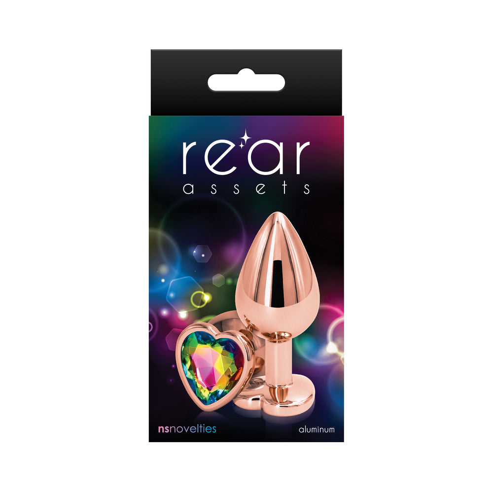 Rear Assets Rose Gold Heart Plug Medium Rainbow - Fantasies Boutique