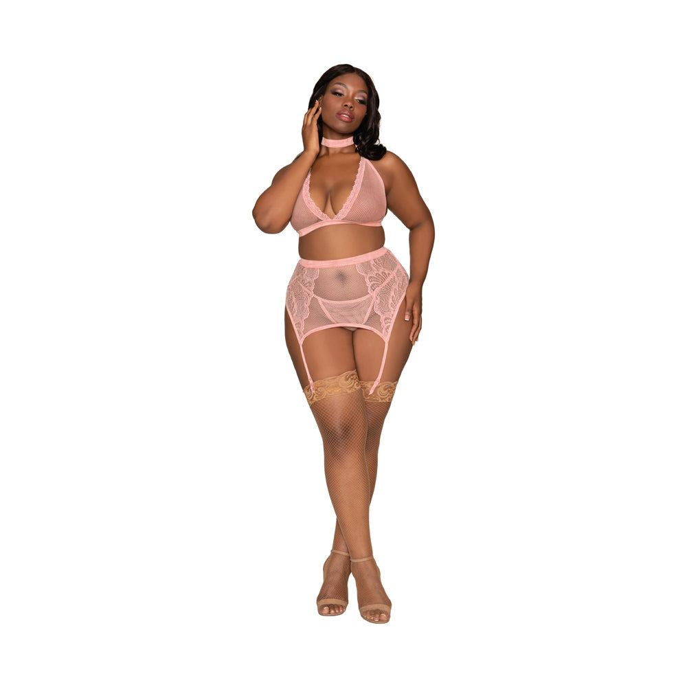 Dreamgirl Bra Garterbelt & G-String Pink Queen Size - Fantasies Boutique