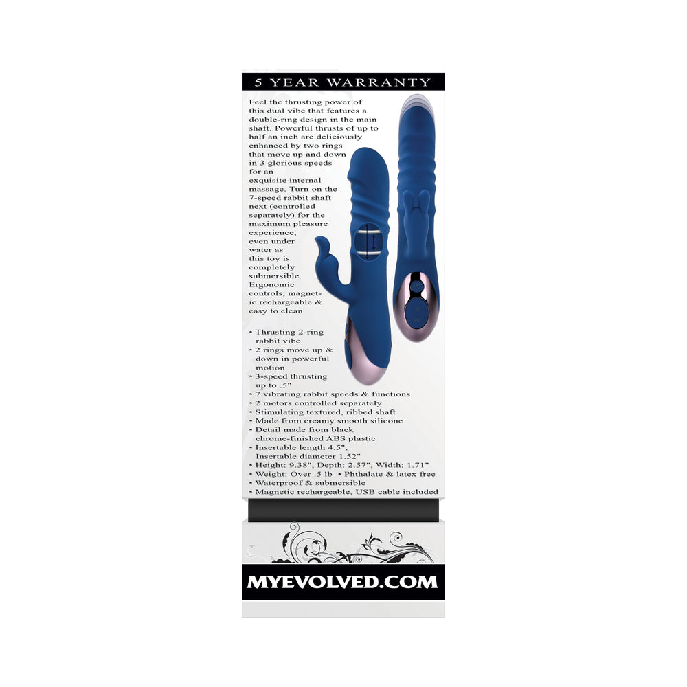 Evolved The Ringer Rechargeable Thrusting Silicone Rabbit Vibrator Blue - Fantasies Boutique