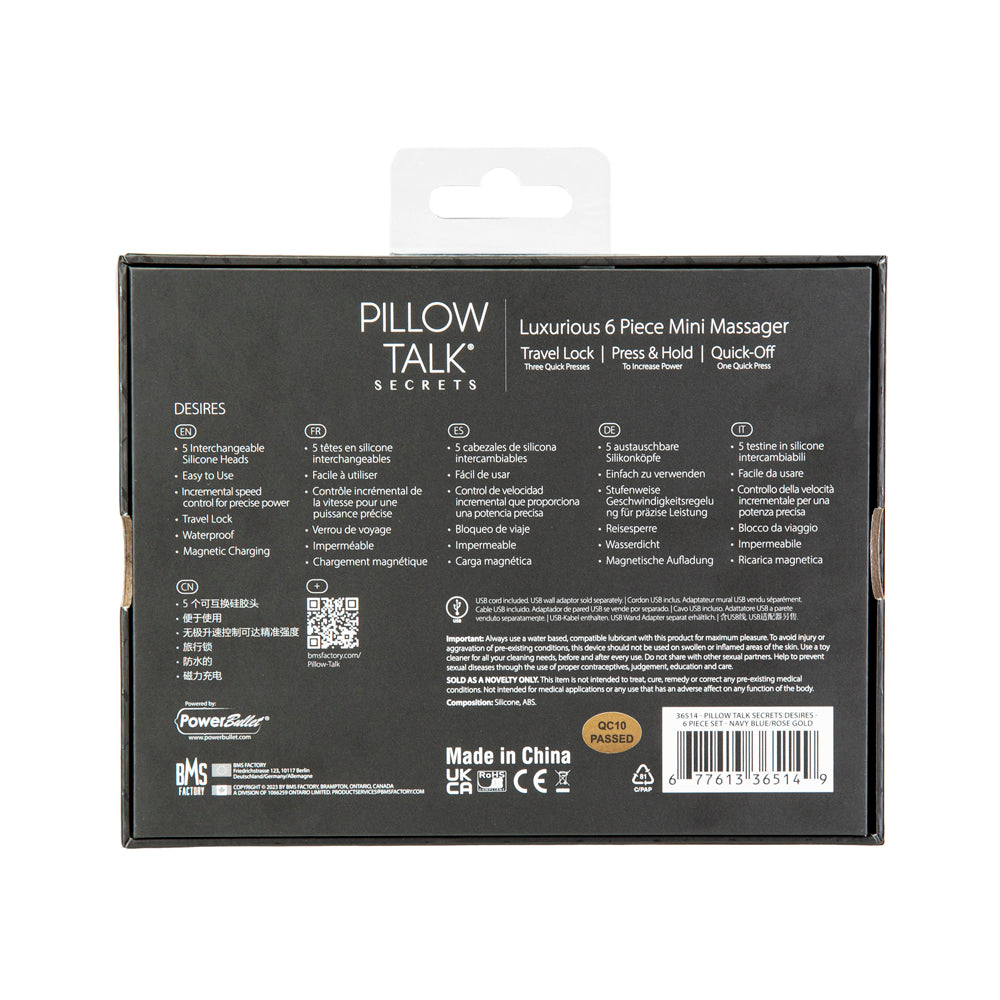 Pillow Talk Secrets Desires 6-Piece Silicone Mini Massager Set Navy - Fantasies Boutique