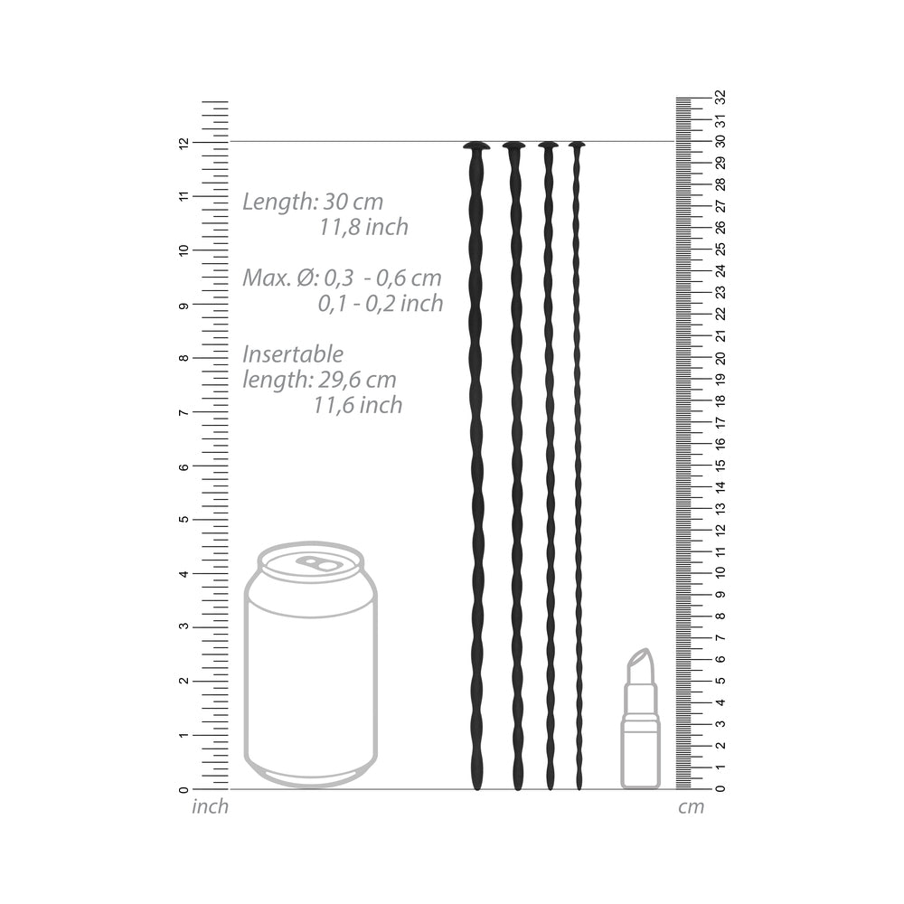 Ouch! Urethral Sounding Beginner Silicone Spiral Screw Plug Set Black 3 mm / 4 mm / 5 mm / 6 mm