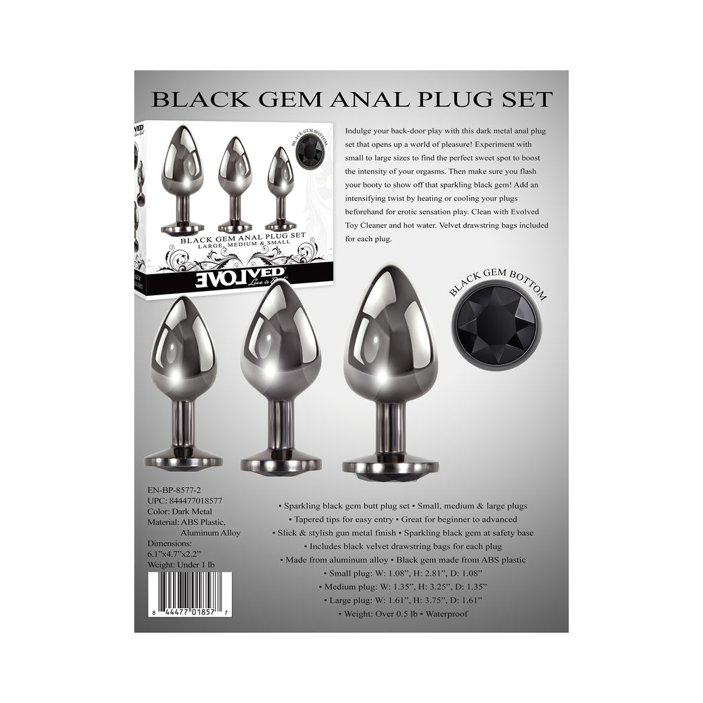 Evolved Black Gem Anal Plug 3-Piece Set - Fantasies Boutique