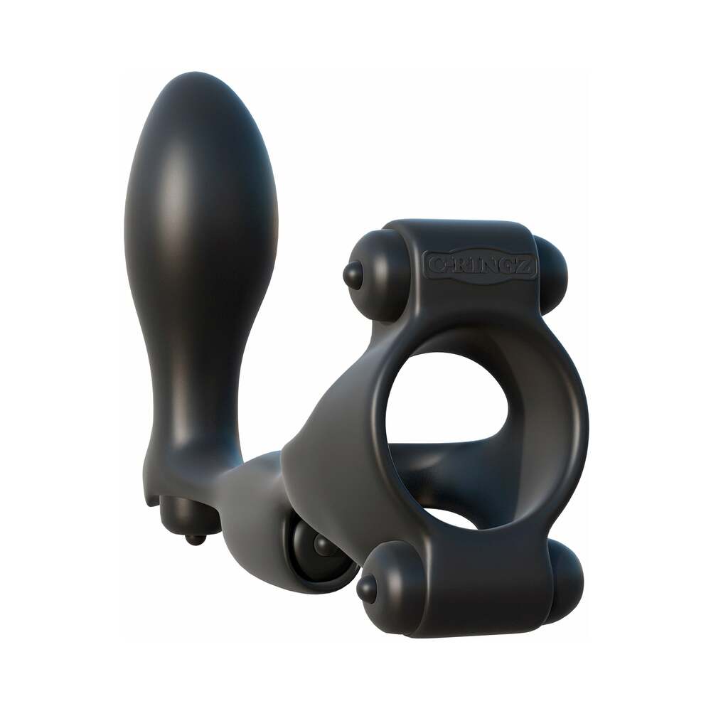 Fantasy C-Ringz Ultimate Ass-Gasm Vibrating Silicone Cockring With Anal Plug Black - Fantasies Boutique