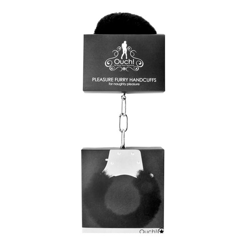 Ouch! Pleasure Furry Handcuffs With Quick-Release Black - Fantasies Boutique