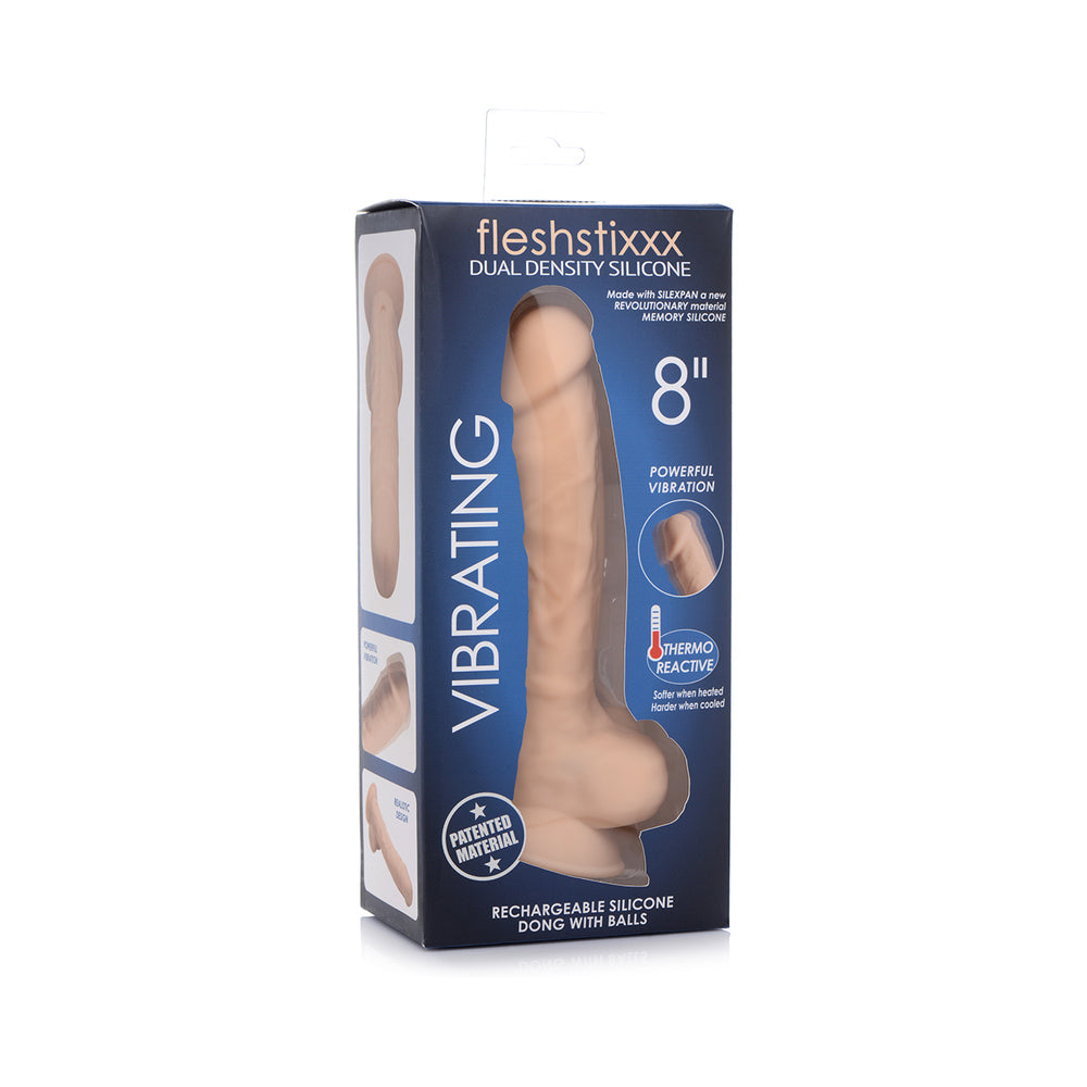 Curve Toys FLESHSTIXXX Rechargeable 8 in. Posable Vibrating Dildo with Balls & Suction Cup Beige - Fantasies Boutique