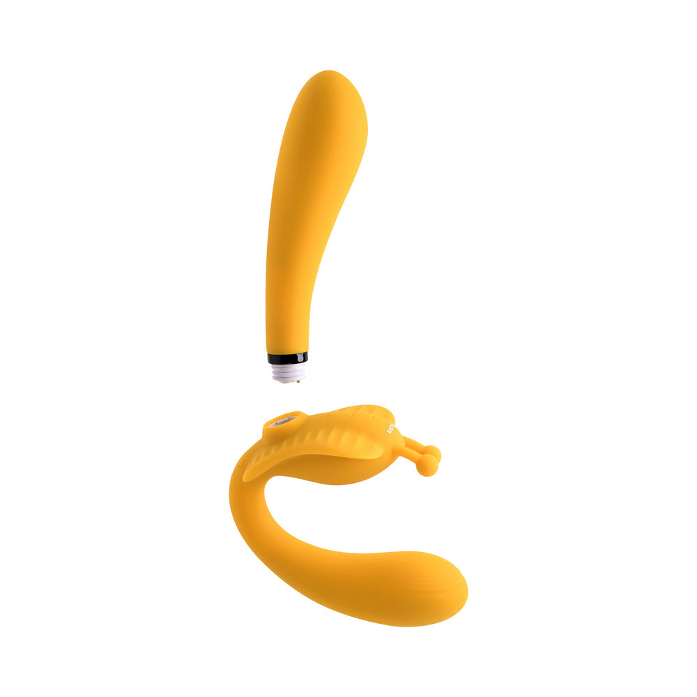 Evolved Monarch Rechargeable Silicone Multifunction Vibrating Strapless Strap-On Yellow - Fantasies Boutique