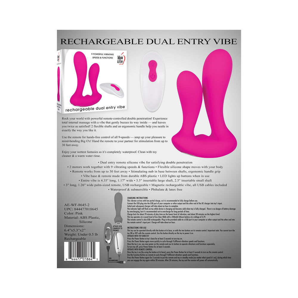 Adam & Eve Rechargeable Remote-Controlled Silicone Dual Entry Vibrator Pink - Fantasies Boutique