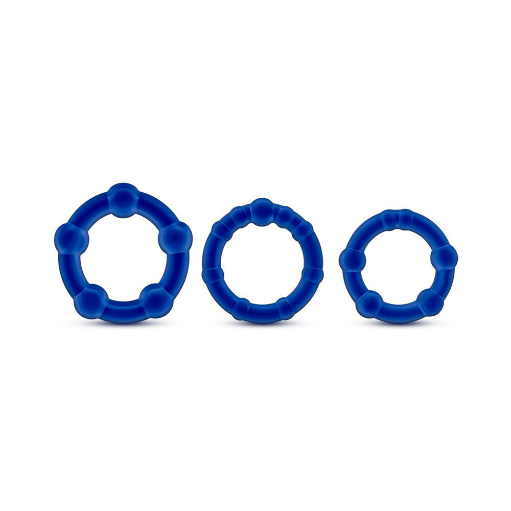 Blush Stay Hard Beaded Cockrings 3-Piece Set Blue - Fantasies Boutique