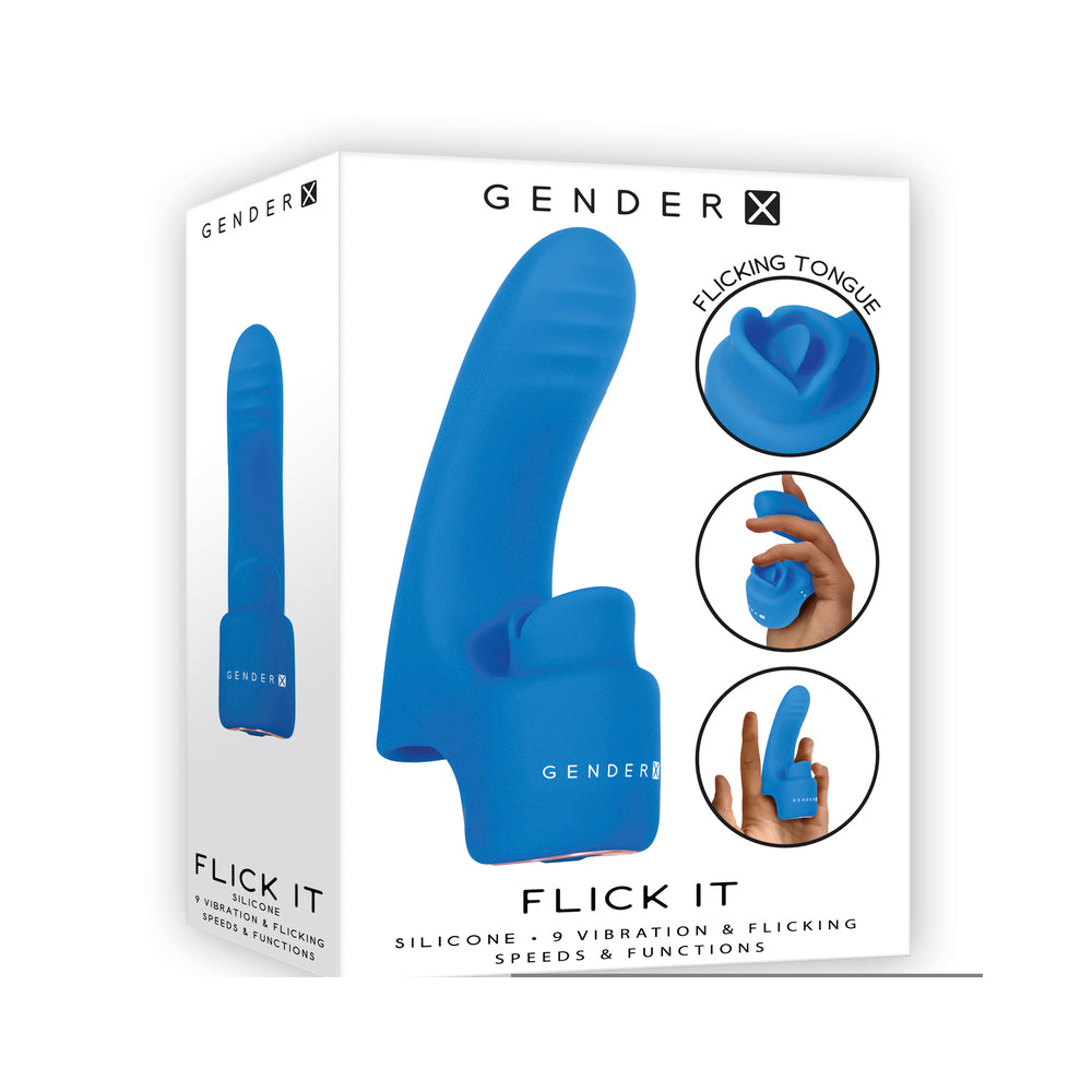 Gender X Flick It Rechargeable Flicking Dual Stimulation Silicone Finger Vibrator Blue - Fantasies Boutique