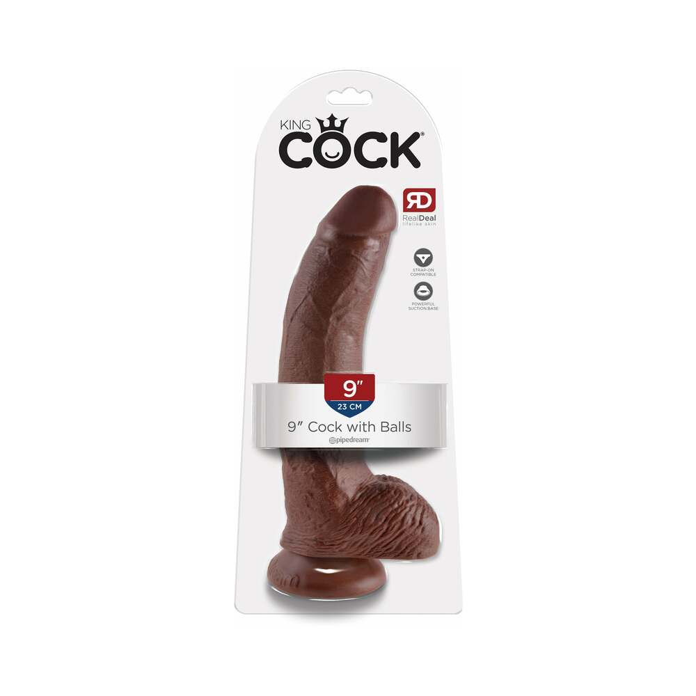 King Cock 9 in. Cock With Balls Realistic Suction Cup Dildo Brown - Fantasies Boutique