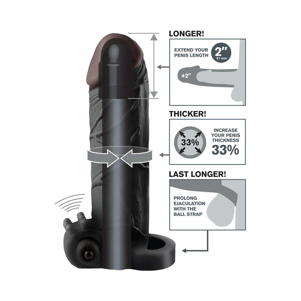 Fantasy X-tensions Vibrating Real Feel 2 in. Extension With Ball Strap Black - Fantasies Boutique