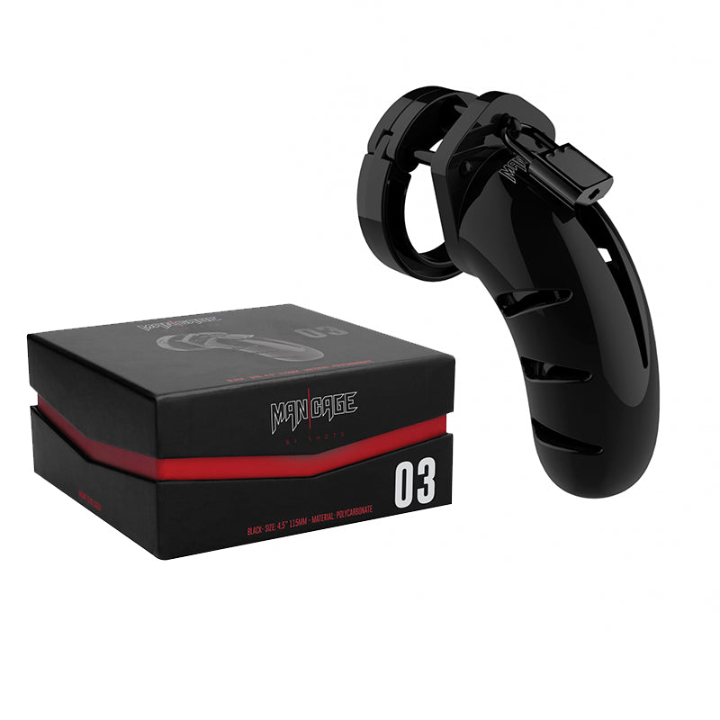 Shots ManCage Model 03 Adjustable 4.5 in. Chastity Cock Cage Black - Fantasies Boutique