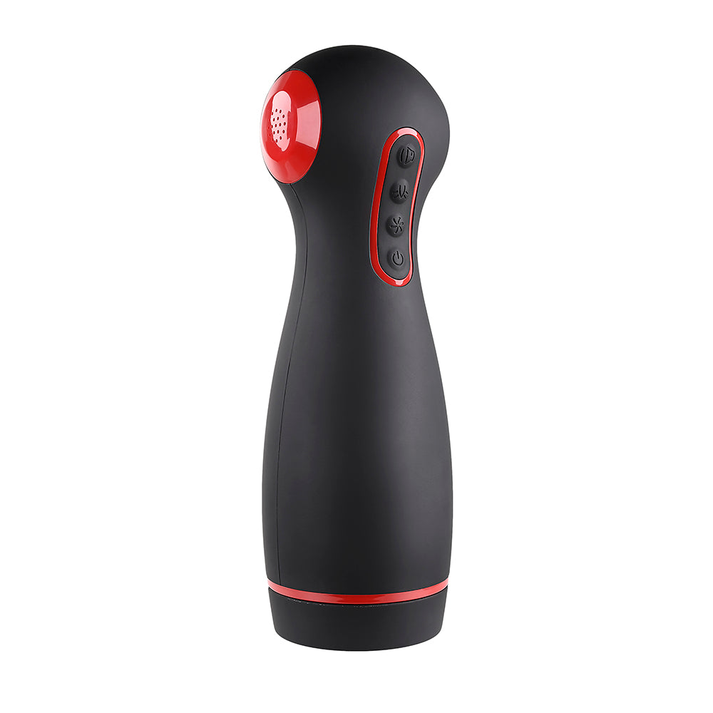 Zero Tolerance Tight Squeeze Rechargeable Vibrating Squeezing Talking Stroker TPE Black/Red - Fantasies Boutique