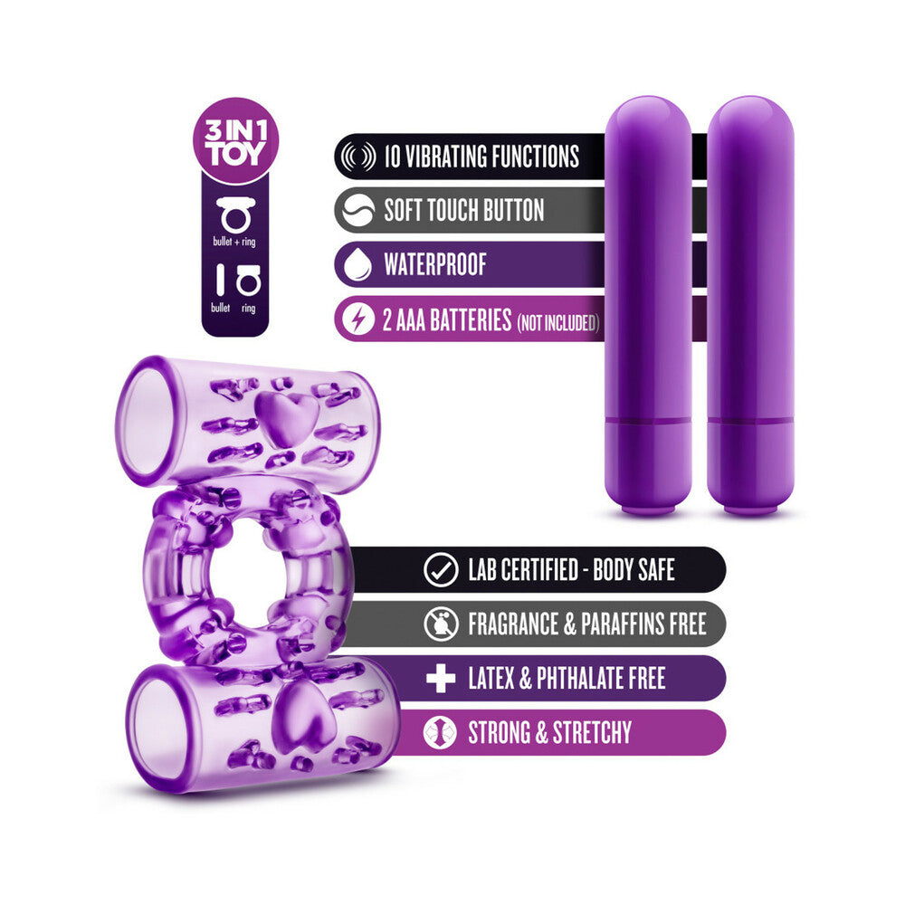 Play with Me Double Play Dual Vibrating Cockring Purple - Fantasies Boutique