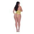 Magic Silk Love Star Cupless Bustier & Open Crotch Panty Set Neon Chartreuse Queen Size - Fantasies Boutique