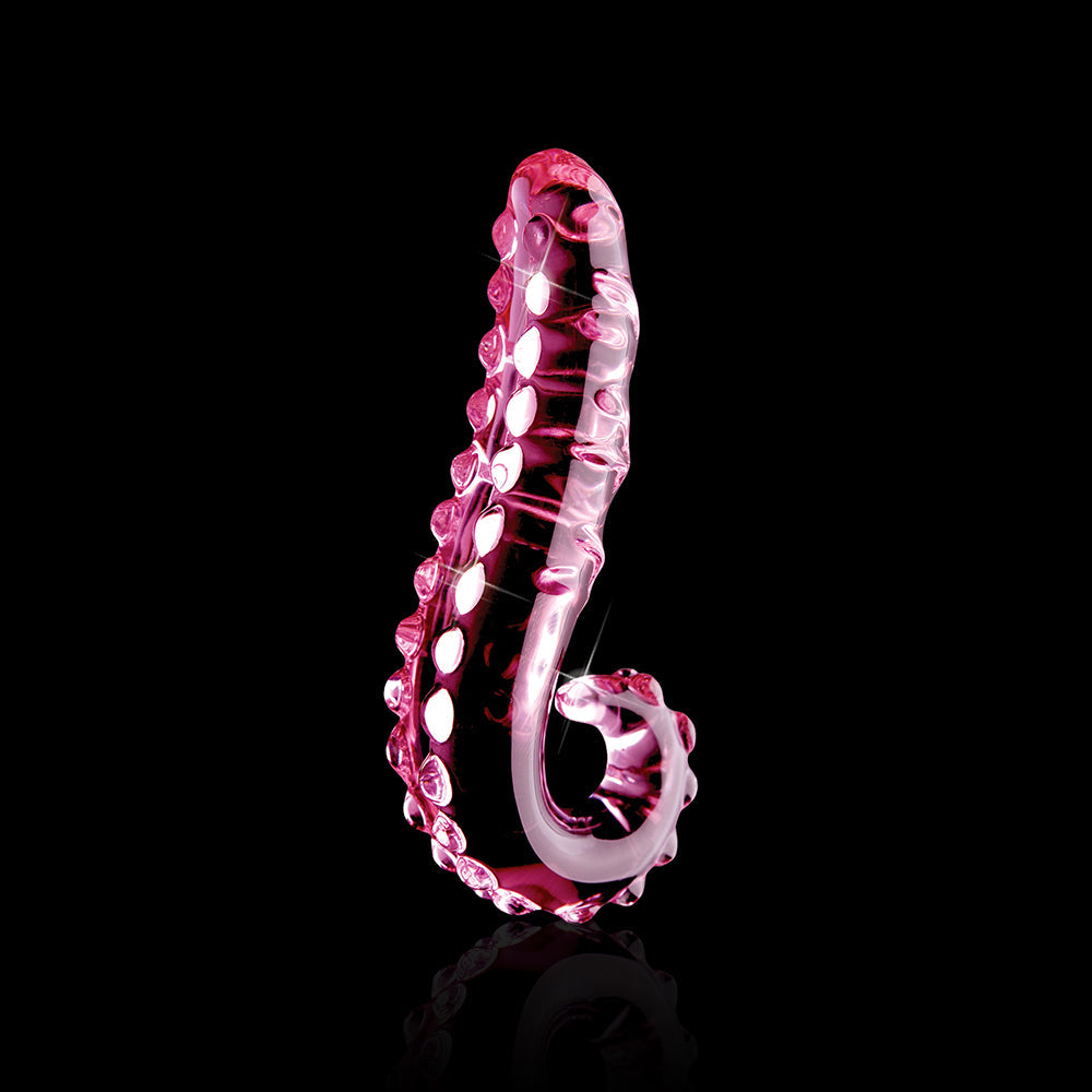 Icicles No. 24 Curved Textured 6 in. Glass Dildo With Handle Pink - Fantasies Boutique
