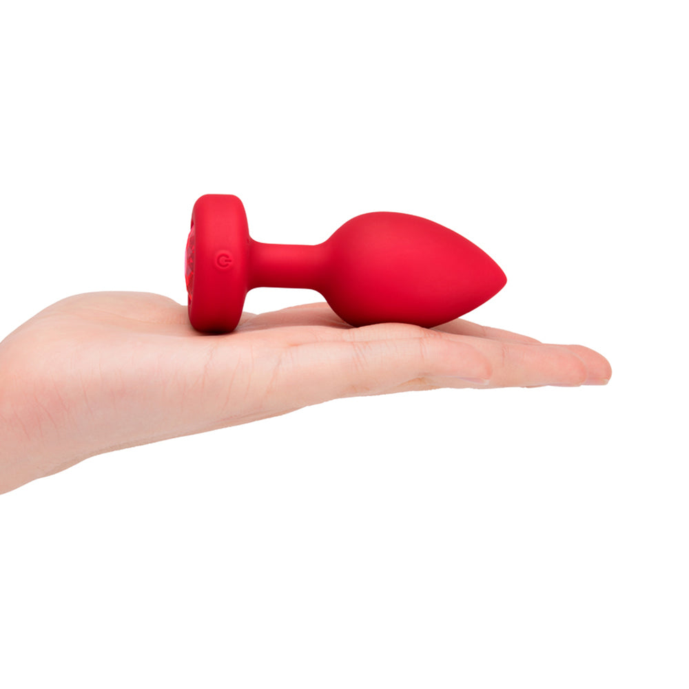 b-Vibe Vibrating Heart Anal Plug with Heart-Shaped Jewel Base M/L Red - Fantasies Boutique