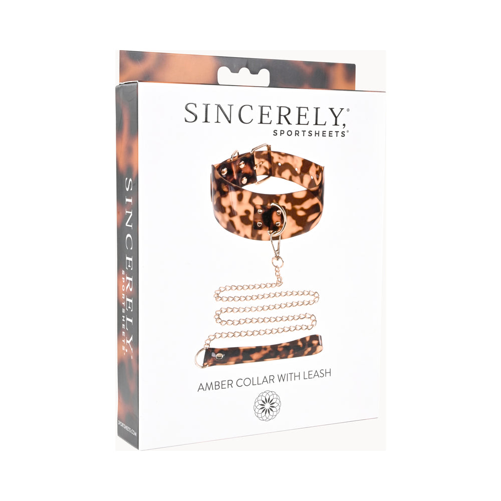 Sincerely, Sportsheets Amber Adjustable Collar with Leash Tortoiseshell - Fantasies Boutique