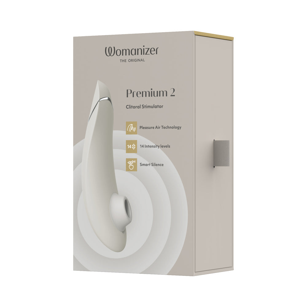 Womanizer Premium 2 Rechargeable Silicone Luxurious Pleasure Air Clitoral Stimulator Warm Gray - Fantasies Boutique