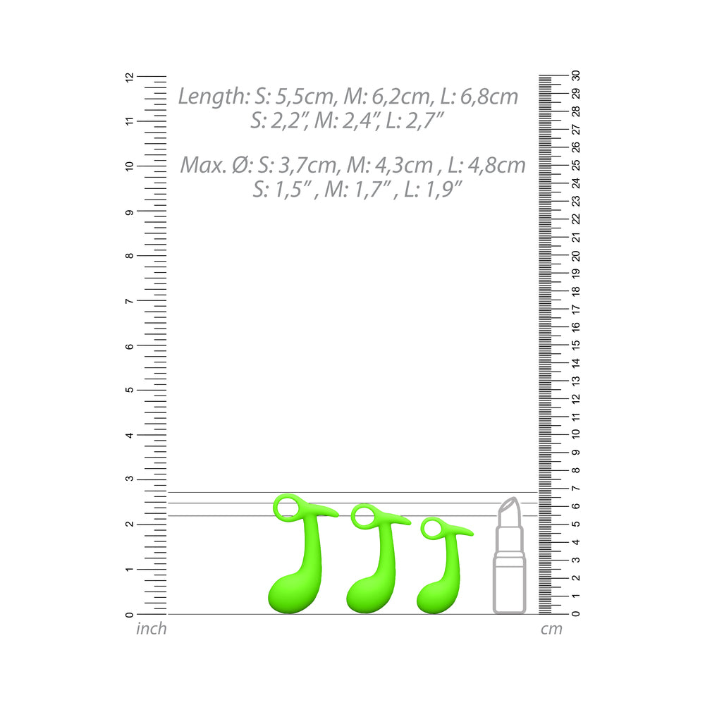 Ouch! Glow in the Dark Prostate Kit 3-Piece Anal Plug Set Neon Green - Fantasies Boutique