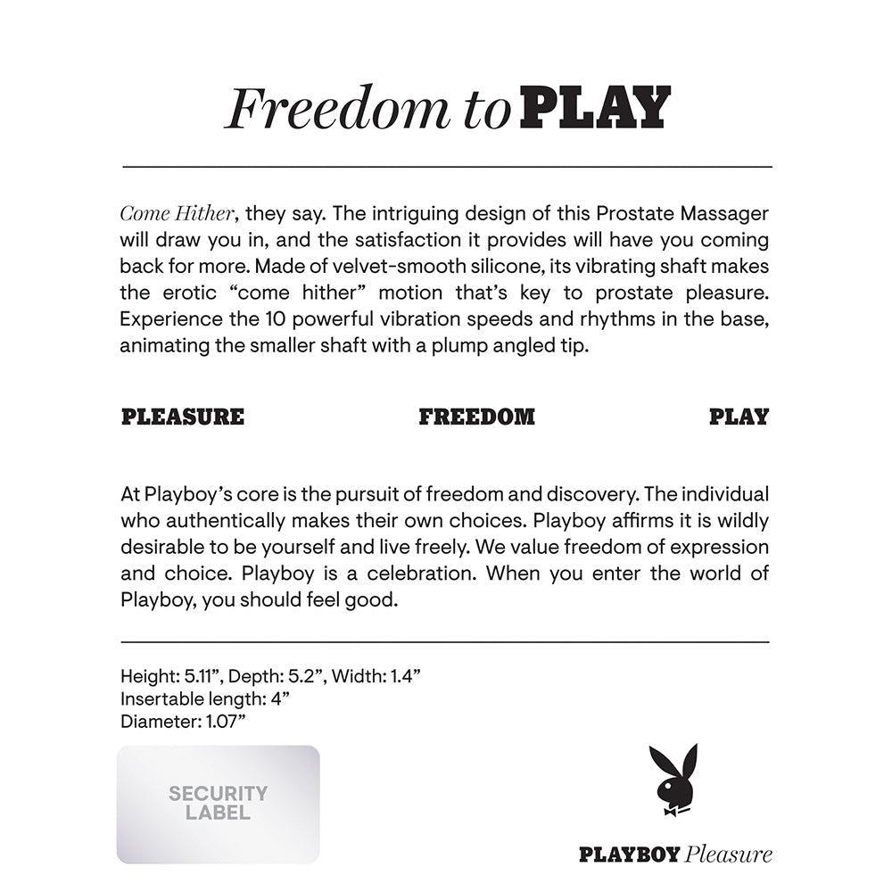 Playboy Come Hither Rechargeable Remote Controlled Silicone Vibrating Prostate Massager Black - Fantasies Boutique