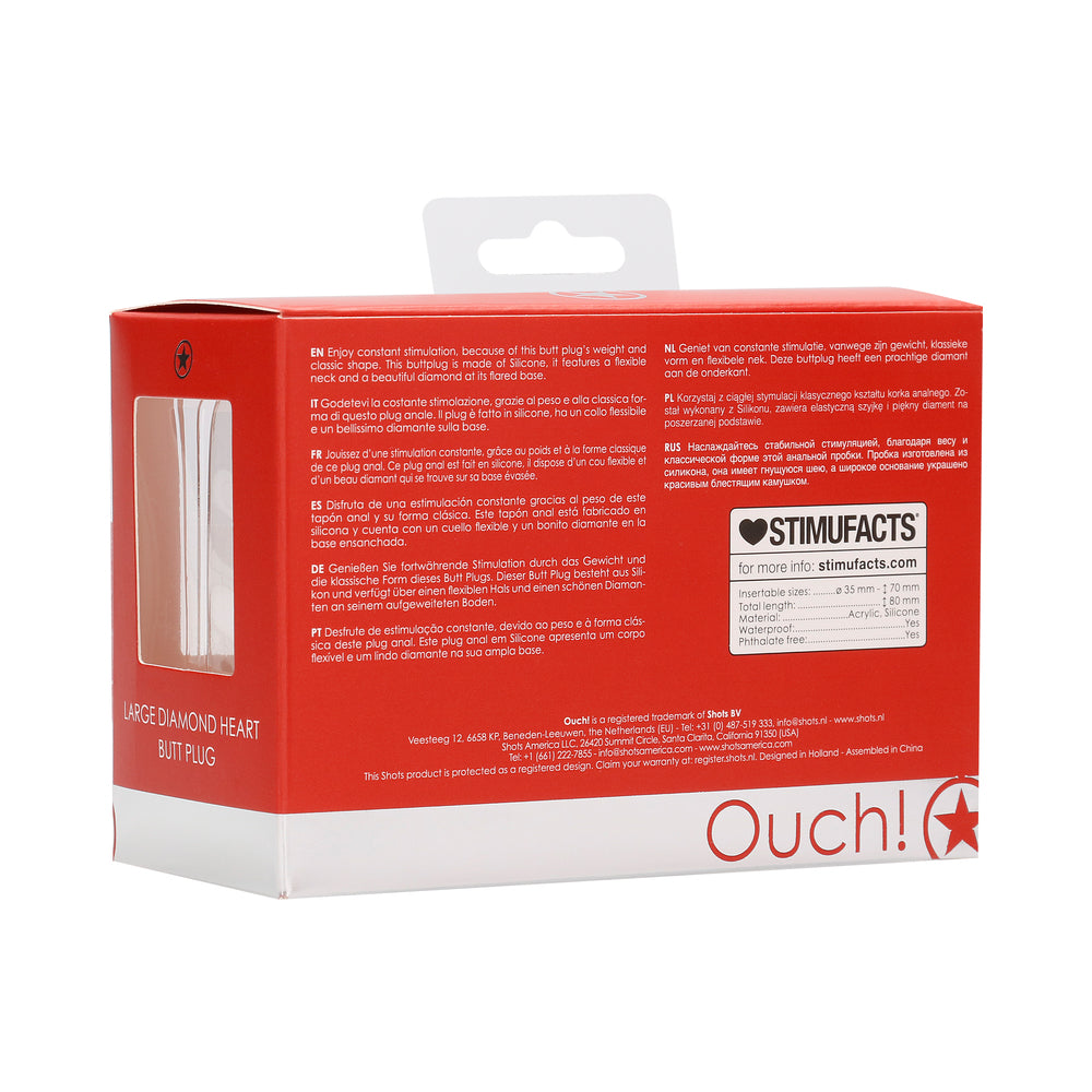 Ouch! Flexible Silicone Diamond Heart Butt Plug Red Large - Fantasies Boutique