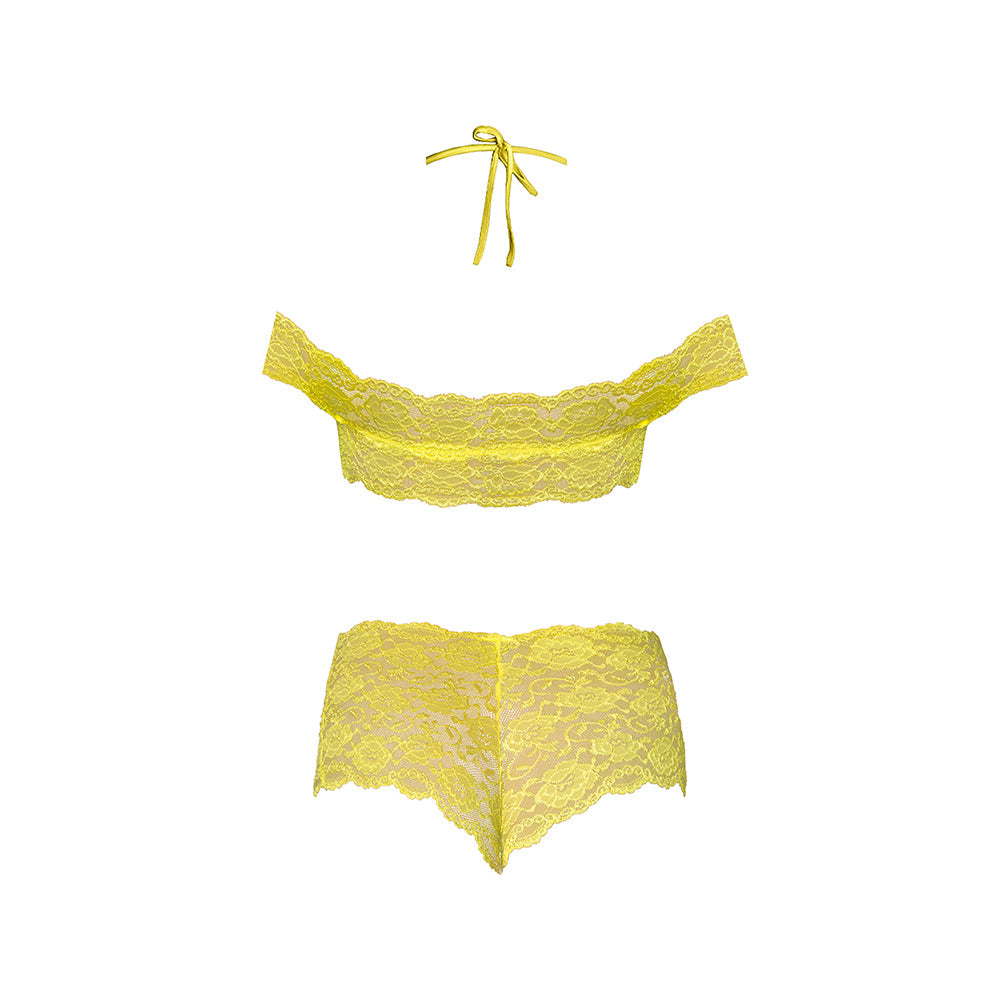 Magic Silk Daffodil Dreams Bardot Sleeve Halter Top & Boy Short Set Yellow S/M