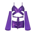 Magic Silk Glimmer Wrap Bralette, Booty Shorts & Sleeve Set Purple Disco S/M
