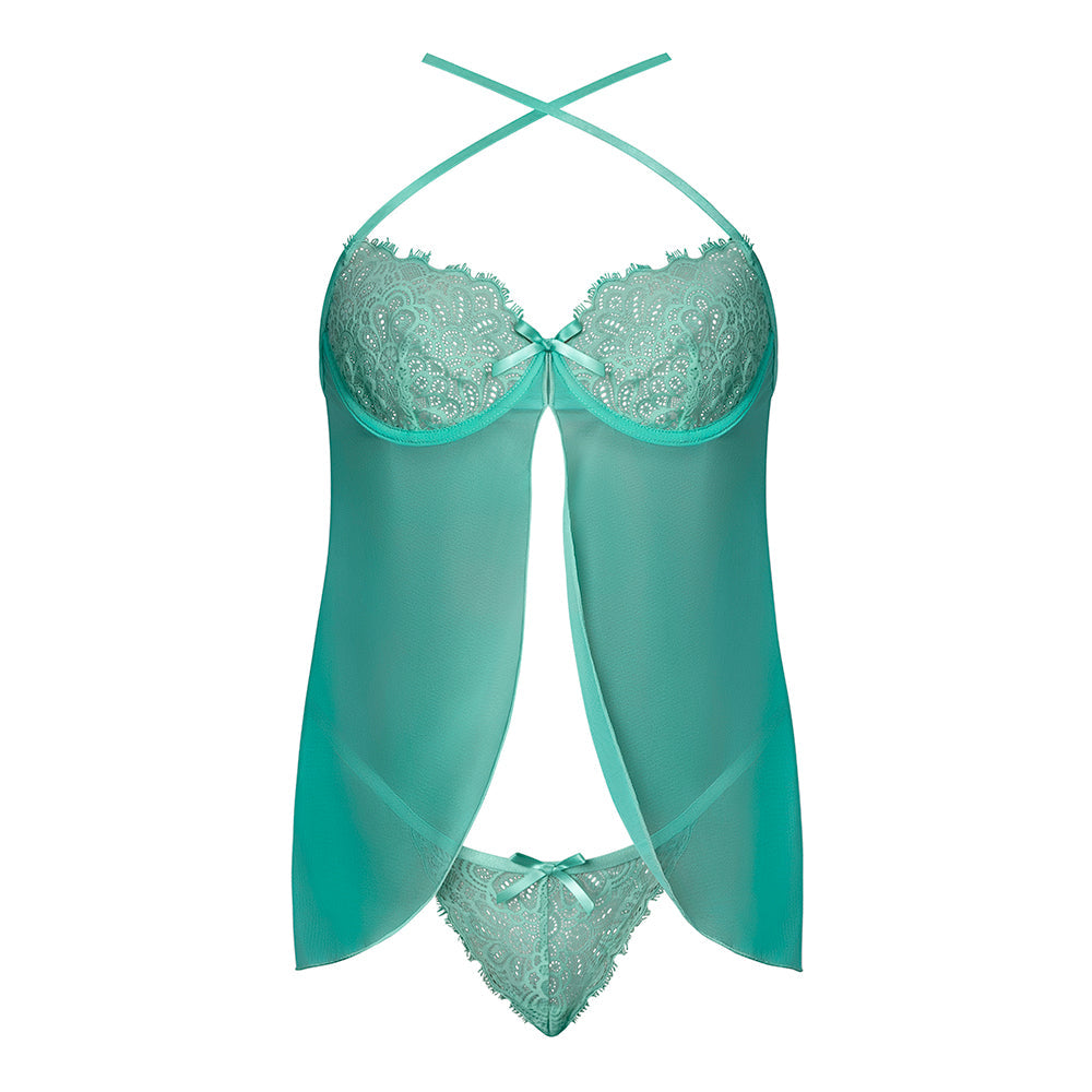 Magic Silk Caribbean Crush Flutter Babydoll & Thong Set Aqua Glow S/M