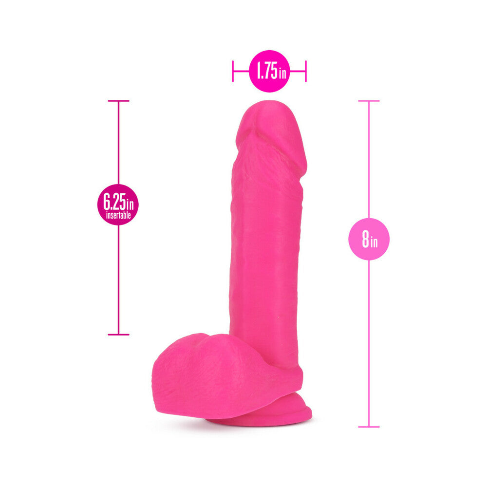 Neo 8 in. Dual Density Dildo with Balls Neon Pink - Fantasies Boutique