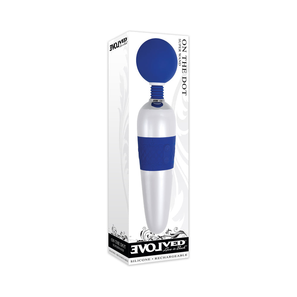 Evolved On The Dot Rechargeable Silicone Flexible Head Wand Vibrator Blue/White - Fantasies Boutique