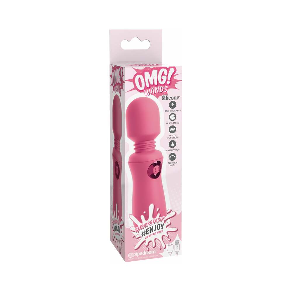 Pipedream OMG! Wands #Enjoy Silicone Rechargeable Flexible Vibrating Wand Pink - Fantasies Boutique