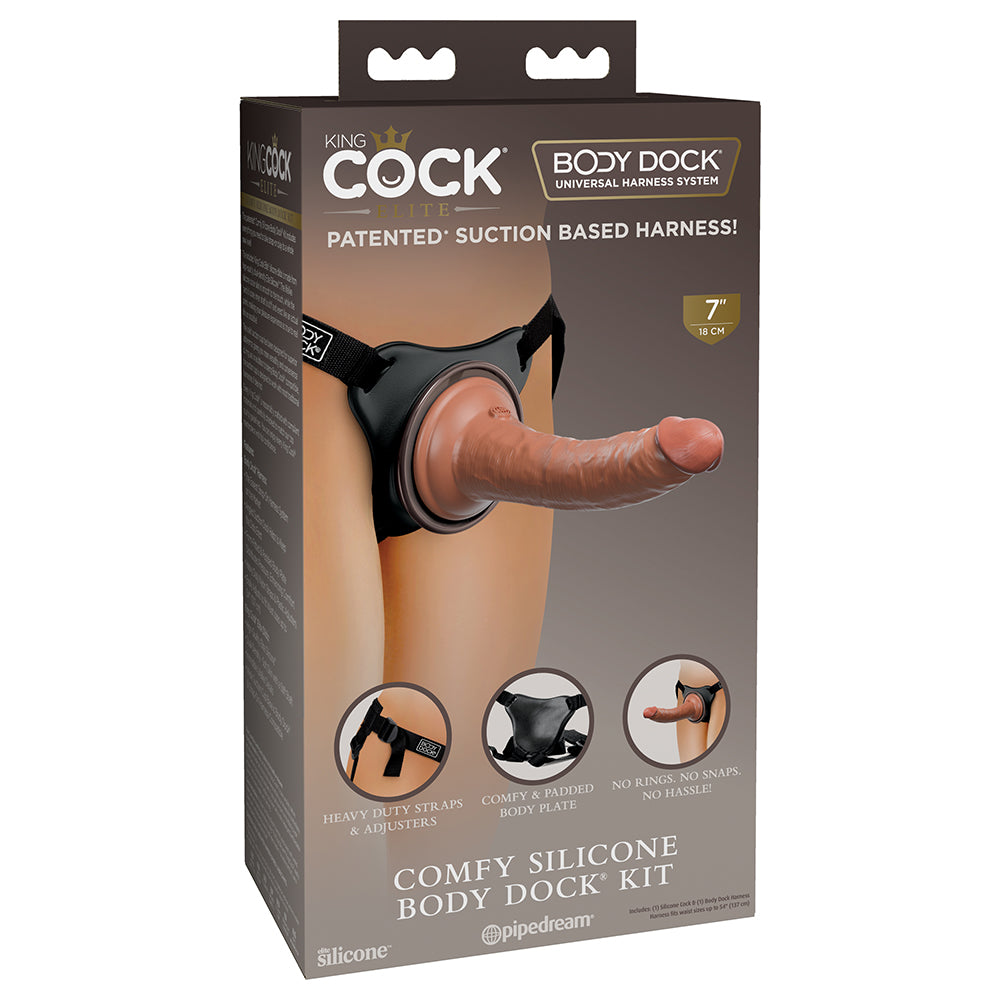 King Cock Elite Comfy Silicone Body Dock Kit With Dildo Tan/Black - Fantasies Boutique