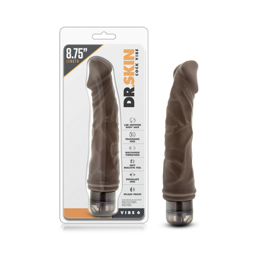 Dr. Skin Vibe 6 Realistic 8.75 in. Vibrating Dildo Brown - Fantasies Boutique