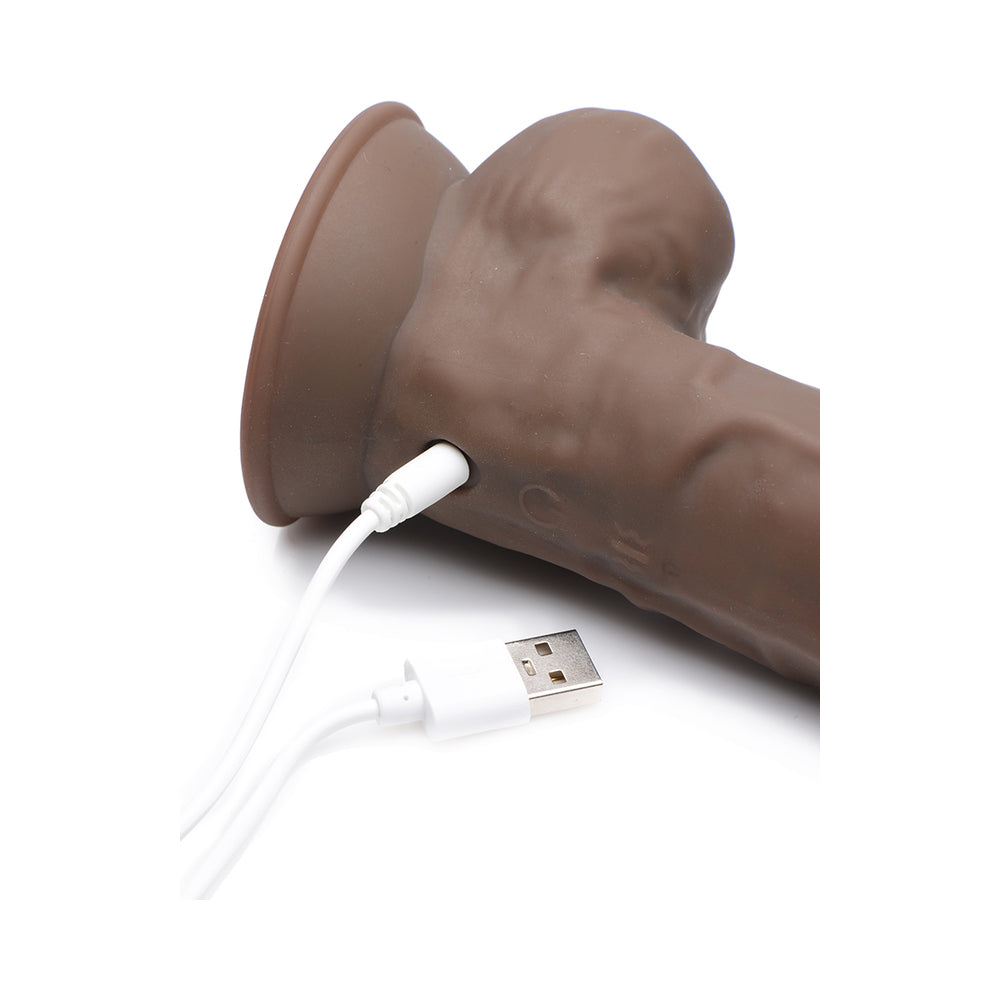 Curve Toys FLESHSTIXXX Rechargeable 8 in. Posable Vibrating Dildo with Balls & Suction Cup Brown - Fantasies Boutique