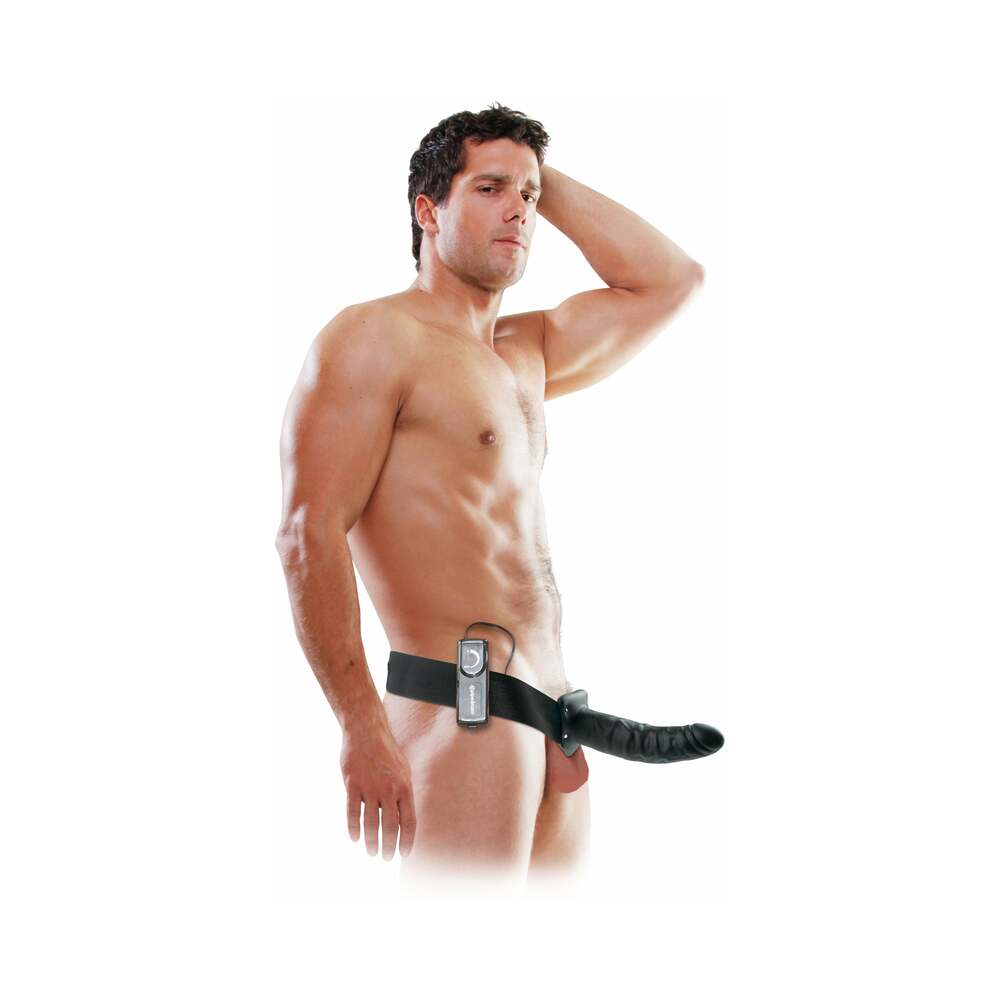 Fetish Fantasy Series 8 in. Vibrating Hollow Strap-On Black - Fantasies Boutique