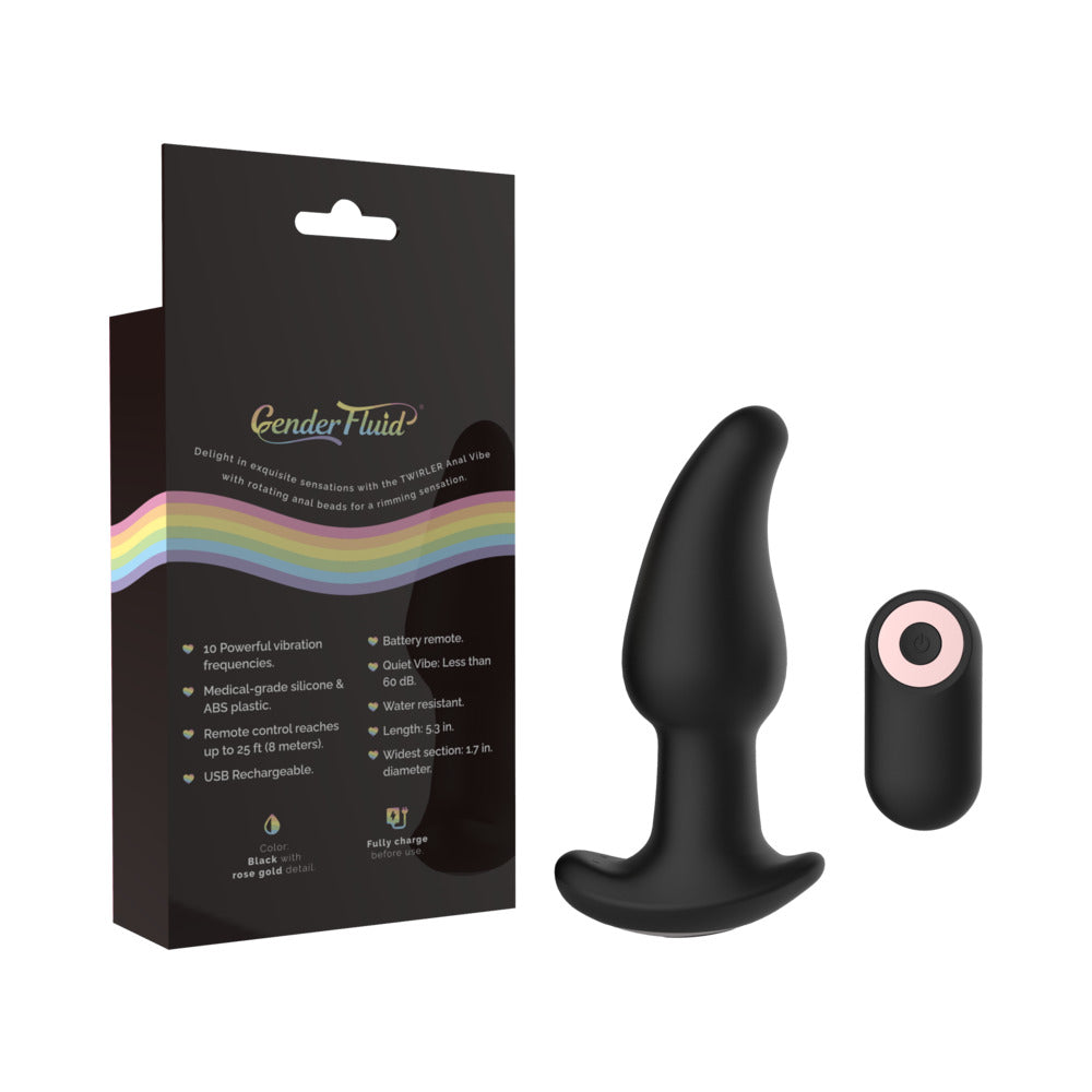 Gender Fluid Twirler Anal Vibe With Remote Silicone Black - Fantasies Boutique