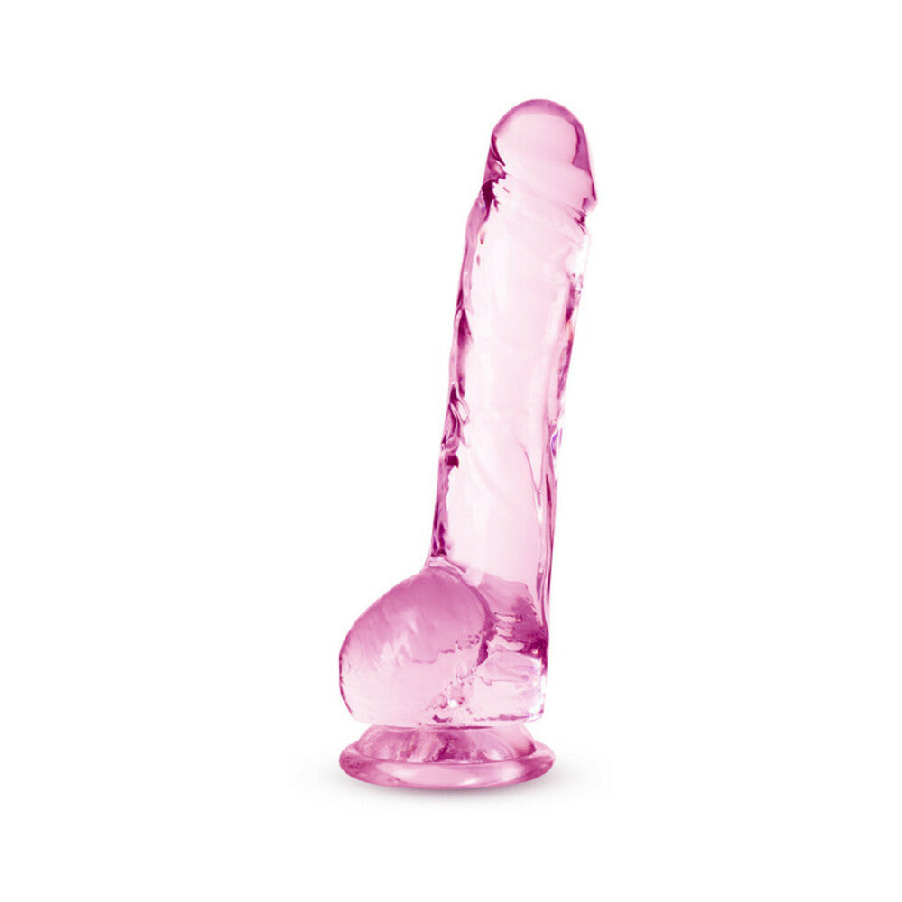 Naturally Yours Crystalline 8 in. Dildo with Balls Rose - Fantasies Boutique