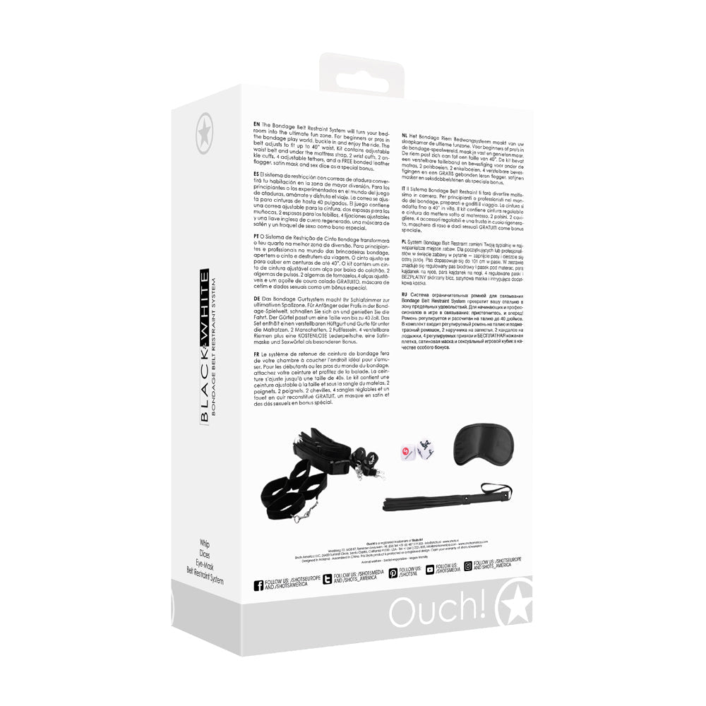 Ouch! Black & White Bondage Belt Restraint System Black - Fantasies Boutique