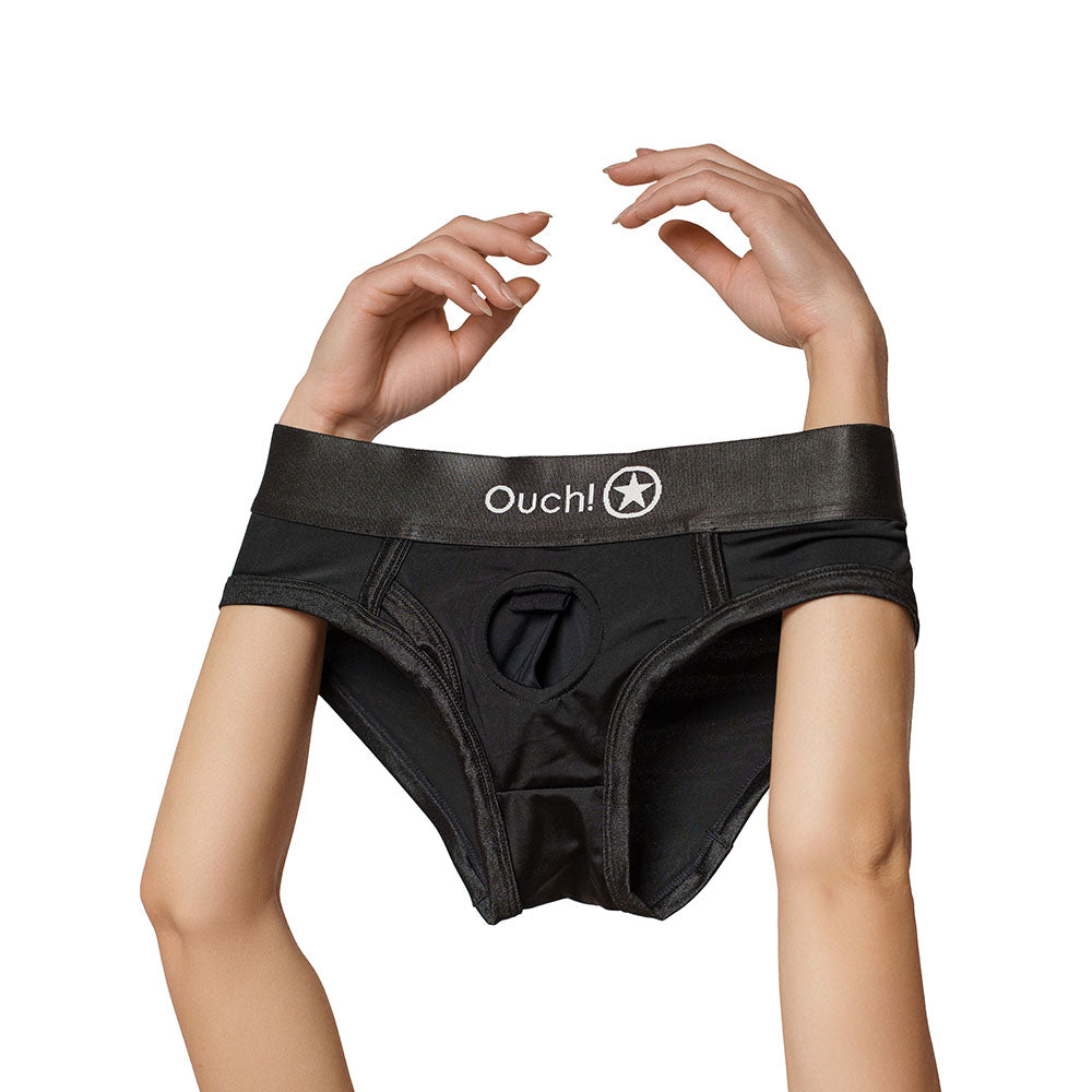 Ouch! Vibrating Strap-on High-cut Brief Black M/L - Fantasies Boutique