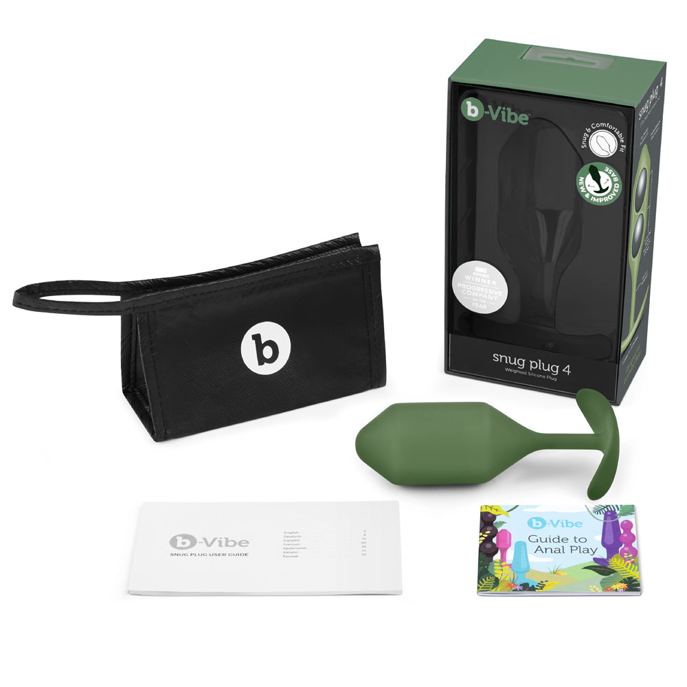 b-Vibe Snug Plug 4 Weighted Silicone Anal Plug Army - Fantasies Boutique