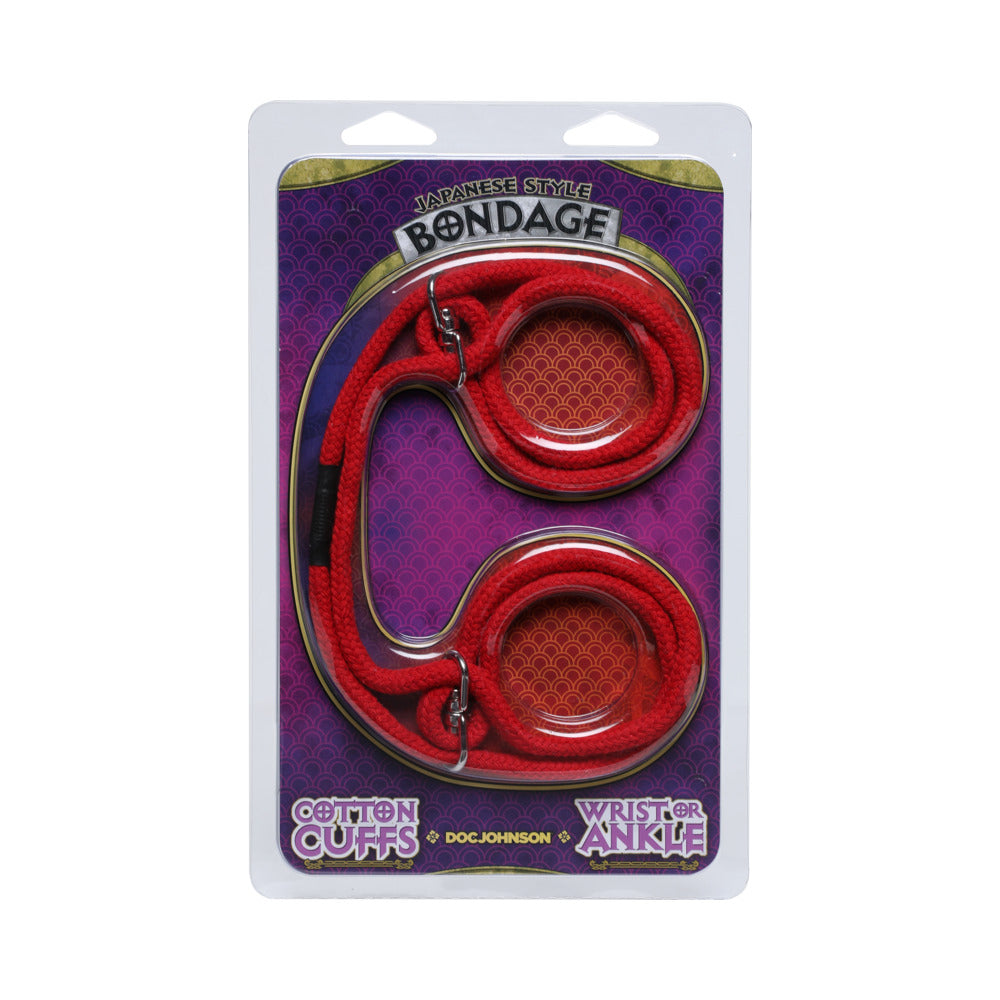 Japanese Style Bondage - 100% Cotton Wrist or Ankle Cotton Cuffs Red - Fantasies Boutique