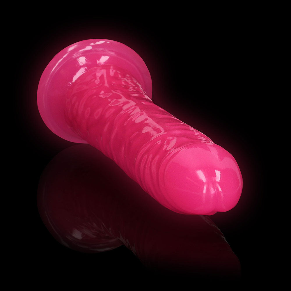 RealRock Glow in the Dark Slim 9 in. Dildo Neon Pink - Fantasies Boutique