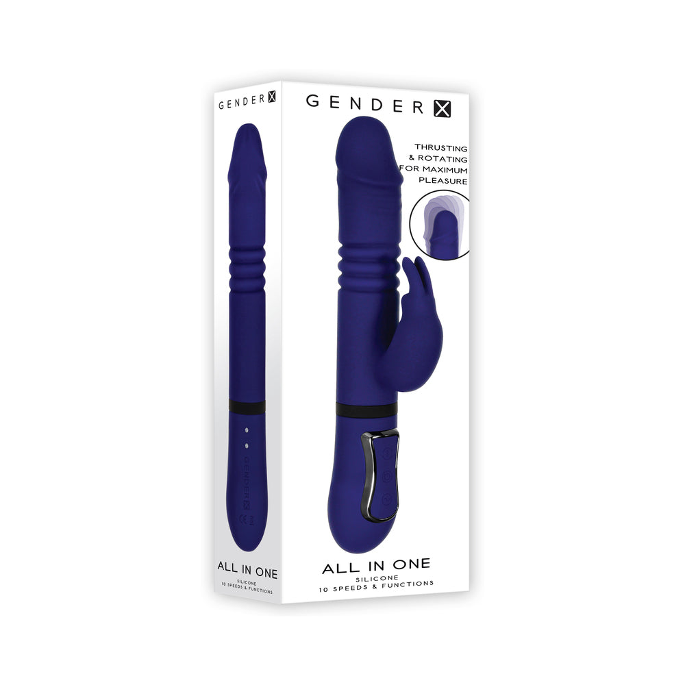 Gender X All In One Rechargeable Thrusting Rotating Silicone Rabbit Vibrator Purple - Fantasies Boutique