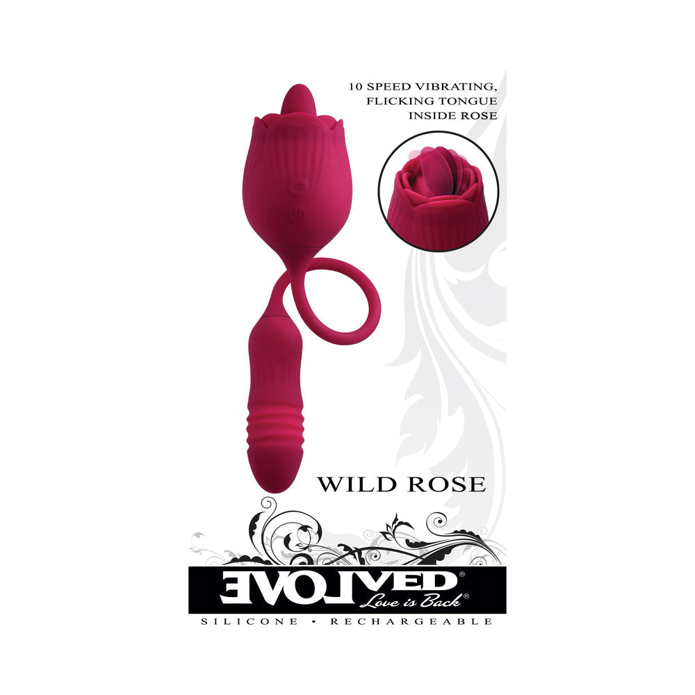 Evolved Wild Rose Rechargeable Dual-Ended Silicone Thrusting Egg & Flicking Tongue Vibrator Red - Fantasies Boutique