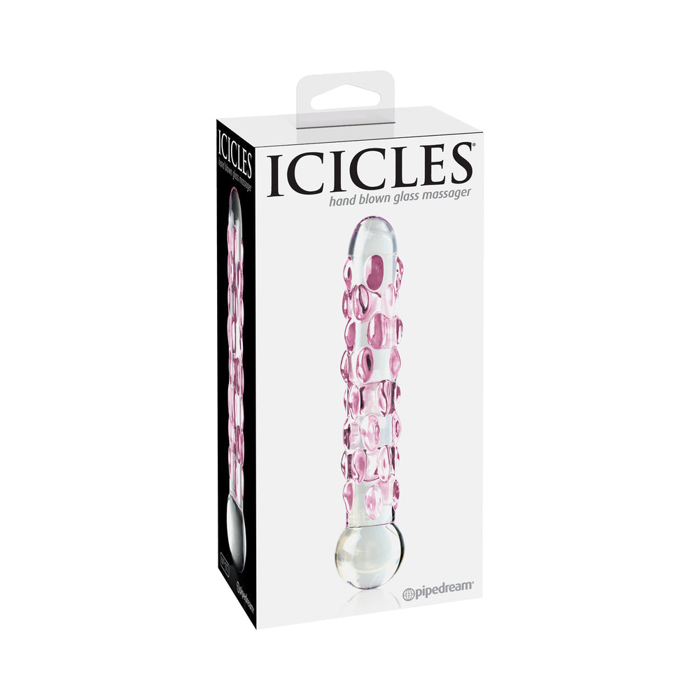 Pipedream Icicles No. 7 Textured 7 in. Glass Dildo Pink/Clear - Fantasies Boutique