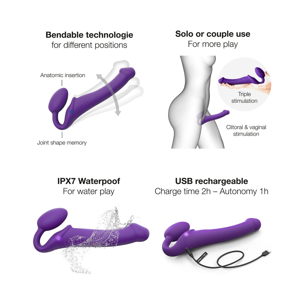 Strap-On-Me Rechargeable Remote-Controlled Silicone Vibrating Bendable Strap-On Purple L - Fantasies Boutique