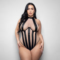 Fantasy Lingerie Elusive Verena High Neck Teddy with Stripe Detail XL/2XL